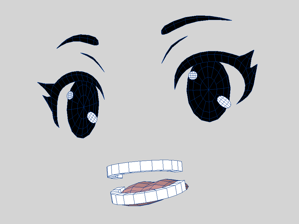 パーツ単位でモデリングした目と口