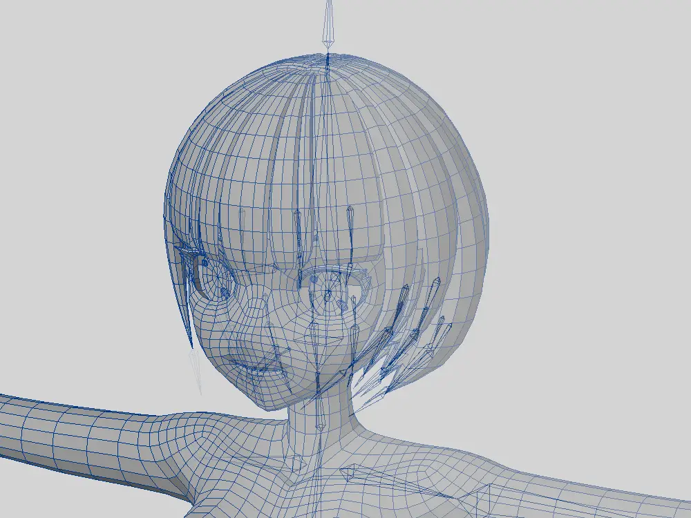 女性キャラクターに設定したボーンがうっすらと表示