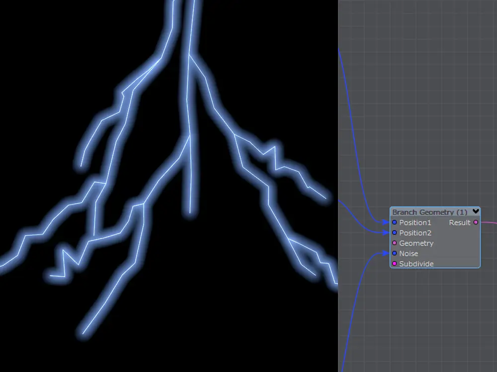 黒背景に映る雷とブランチノード