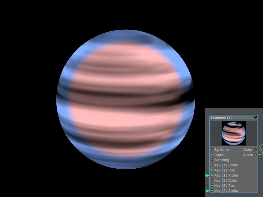 黒背景に映るパワーボールとグラディエントノード