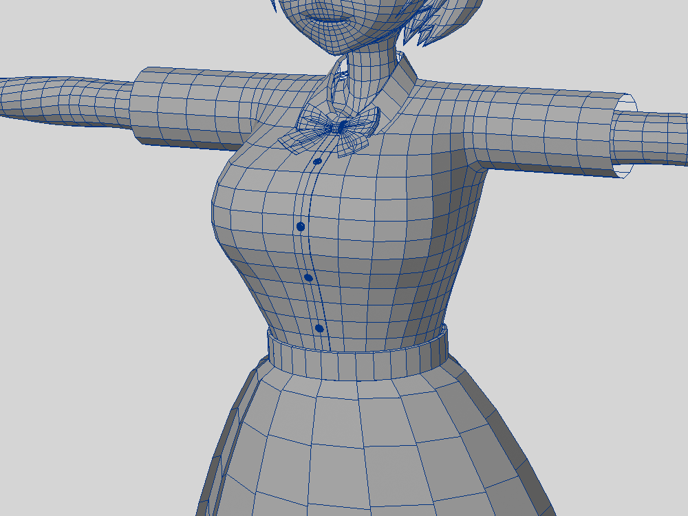 シワなどのディテールが入っていないシンプルにモデリングされた制服