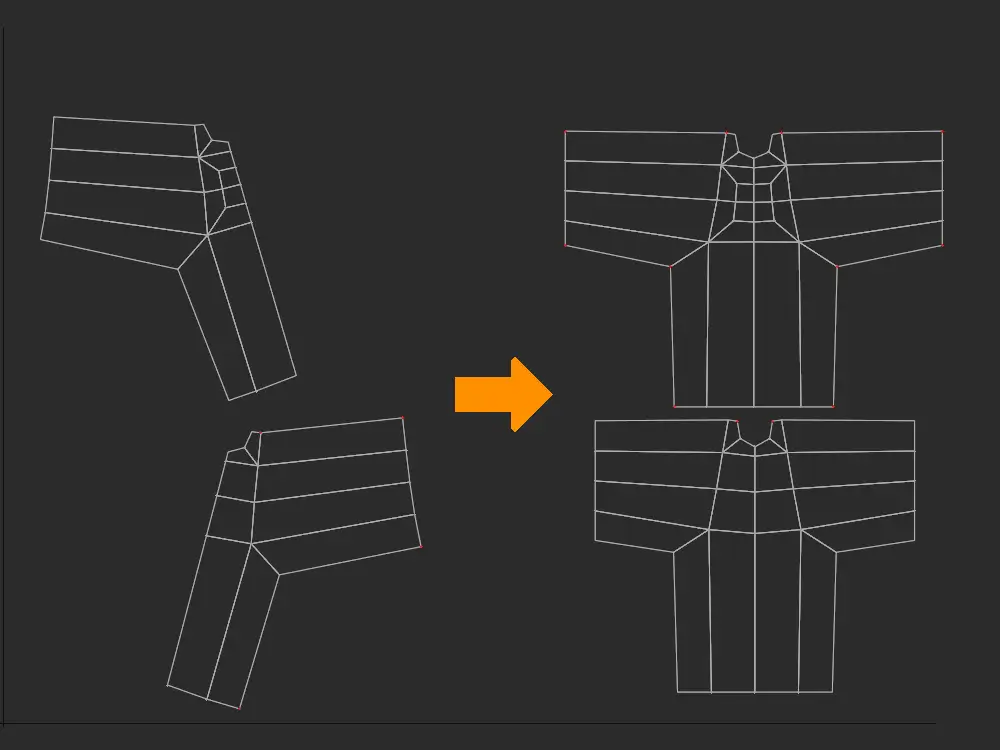 鏡面コピーさせたUVマップ