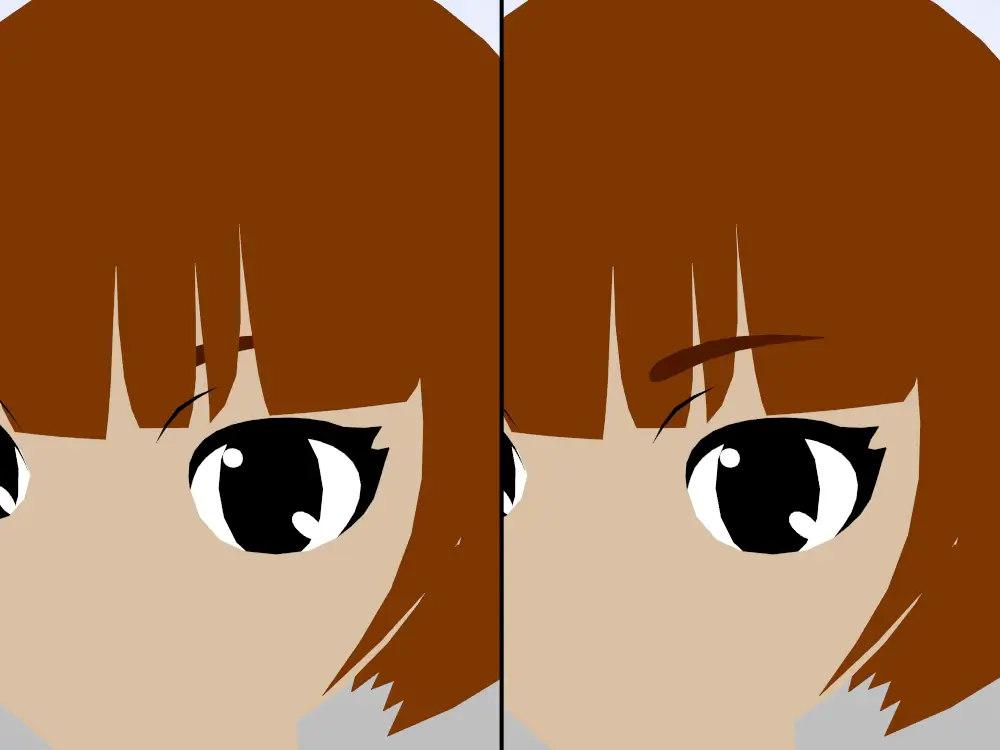 まゆ毛が透過されているものと透過されていないもの